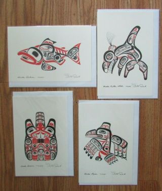 4 Bill Reid Art Cards - Haida - Salmon Killer Whale Raven Beaver