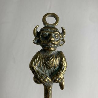 Vintage Solid Brass Toasting Fork /w Seated Devil On Top - 16 " Long