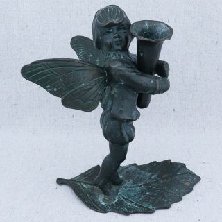 Vtg Victorian Spi Brass Flower Fairy Sprite Figurine Bud Vase Candle Holder 7¾ "