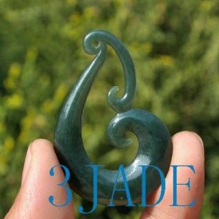 Natural Nephrite Jade Koru Pendant Zealand Maori Style Carving / Art