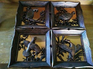 Vintage 1963 " Coppercraft Guild " Set Of 4 - 3d - Wall Hanging Bird Pictures