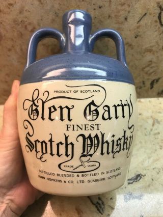 Vintage Glen Garry Scotch Whisky Double Handle Stoneware Bottle Barware 7 " T