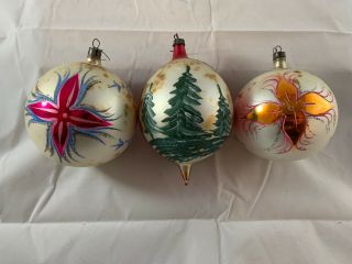 6 Large 1950/60s Vintage Christmas Ornaments 3 Poland & 3 Shiny Brite 3