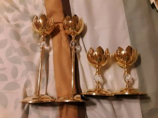 Vintage Solid Brass Candle Holders Candlestick Gatco Set Of 4 - Rose/flower