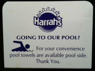 Vintage Harrah ' s Hotel Casino Las Vegas Swimming Pool Room Counter Info Sign 2