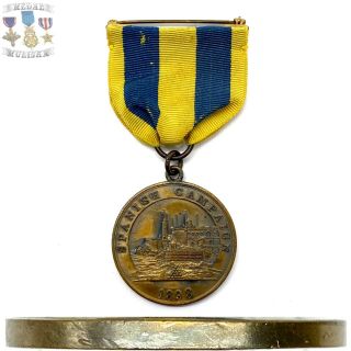 1898 Us Navy Spanish Campaign Medal Split Wrap Brooch 1923 Bastian Bros.