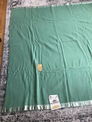 Vintage Chatham Full 100 Wool Blanket W Satin Trim Green 72x84” Gorgeous W/tags