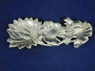 Vintage 1994 Arthur Court Pewter Frog Lily Pad Tray Small 8x3.  5 " Silver Serving