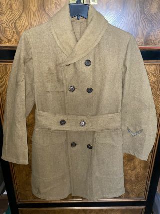 Very Wwi Military Coat Wool Jacket Vtg Mackinaw Shawl Workwear Medium