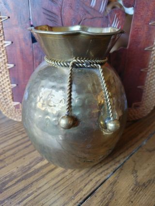 Vintage Solid Brass Vase With Rope Design,  Made In India Almost 7 Inch " Tall