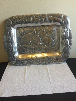 Arthur Court Lg Bunny Rabbit Serving Tray Great Detail Approx 18”