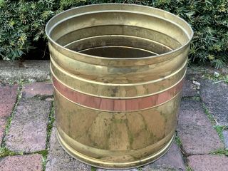 Large Vintage Polished Brass And Copper Flower Planter Pot Tub Jardiniere