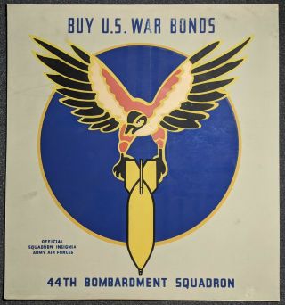 Vintage World War 2 Buy Us War Stamps 44th Bombardment Squadron Army Poster