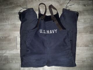 Vintage 40s Ww2 Usn Navy Ship Deck Bibs Pants Overalls Nxss22361 Blue Size Small