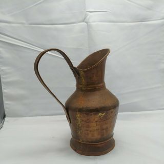 Vintage Hand Hammered Copper Pitcher With Rolled Edges Repaired