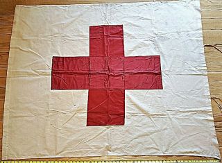 Wwii Large Red Cross Heavy Cloth Stitched Banner 48” X 60” Nr