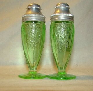 Vintage Depression Glass Cameo Ballerina Green Glass Salt & Pepper Set