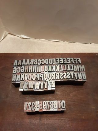 Vintage Metal Linotype Letters And Numbers.  76 Total.  Alphabet And 1 - 10 Numbers
