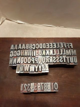 Vintage Metal Linotype Letters and Numbers.  76 Total.  Alphabet and 1 - 10 Numbers 2
