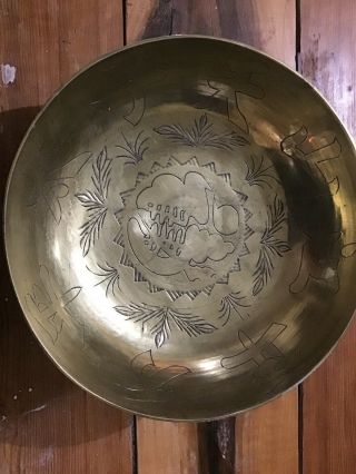 Large Vintage Chinese 12 Inch Heavy Solid Brass Serving Bowl With Pedestal