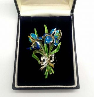 Exquisite Enamel Iris Vintage Brooch Birthday Month For April 1950 