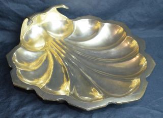 Large Vintage Solid Brass Shell Dish - 14 1/2 " X 13 1/2 "