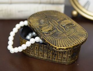 Ancient Egyptian Themed Dual Winged Scarab Amulet Golden Jewelry Trinket Box