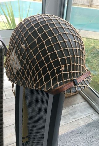 Wwii Us Army Paratroop Helmet And Liner,  Restored
