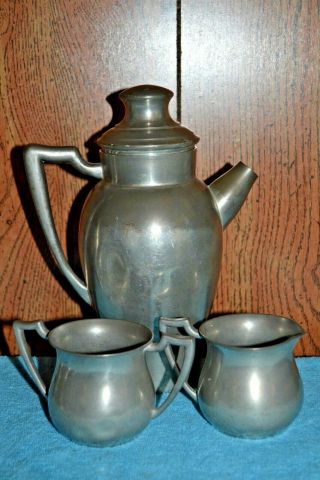 Vintage Old English Pewter Coffee/tea Set - Teapot,  Sugar Bowl & Creamer