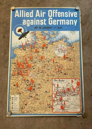 Wwii Poster Allied Air Offensive Against Germany Map Attic Find