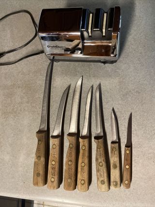 7 Vintage Chicago Cutlery Wood Handle Knives Plus A Chef’s Choice 310 Sharpener