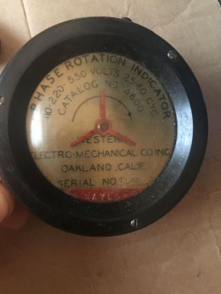 Vintage Western Electro Mechanical Company Phase Rotation Indicator Gauge CA 2