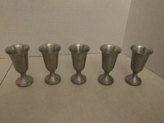 Vintage Set Of Five Silver Web Pewter Cordial Goblets / Shot Glasses 1148