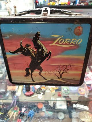 1958 Vintage Zorro Metal Lunch Box Aladdin Disney (black Sky)