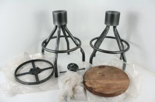 See Notes Set Of 2 Industrial Bar Stool - Vintage Counter Swivel Stools Adjustable