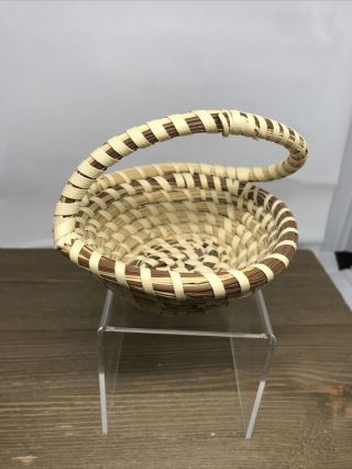 Mini Charleston Sweet Grass Basket With Twisted Handle.  Handmade,  Gullah
