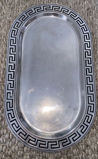 Vintage Wilton Armetale Greek Key Large Oval Serving Platter 18.  5 " Usa