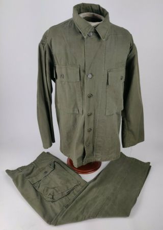 Ww2 Wwii Us Army Herringbone Twill Hbt Green Utility Jacket & Trousers