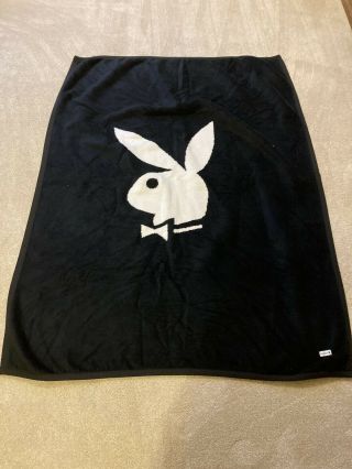 Rare 2002 Playboy Bunny Black And White Reversible Fleece Blanket 66x50in