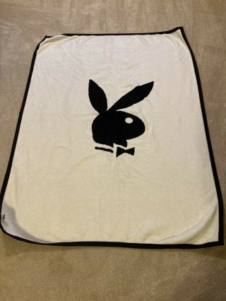 Rare 2002 Playboy Bunny Black And White Reversible Fleece Blanket 66x50in 3