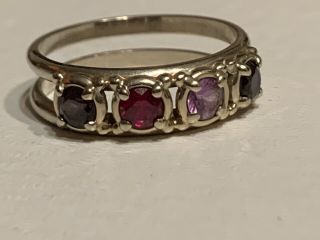 10k P Gb Ring Silver Tone With Colored Jewels Vintage 10k P Ring Gb Size 8 3/4