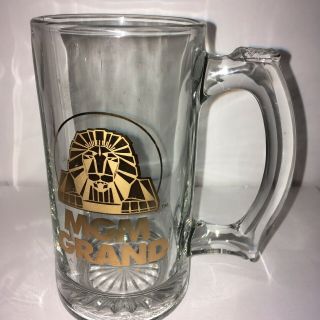 Vintage Mgm Grand Hotel Las Vegas Retro Gold Lion Clear Glass Beer Stein Mug