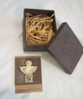 Jan Barboglio Metal Trinket Box With Raffia And Angel Blessing Card