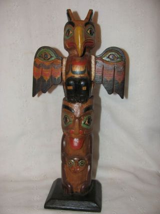Hand Carved Small 10 1/2 " Tall Wood Totem With Wings