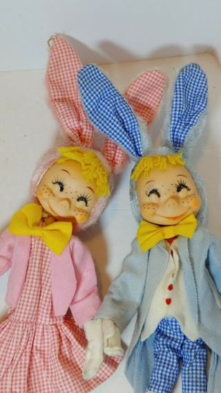 Vintage Rubber Face Rabbit Pose Dolls Poseable Pair MCM Knee Hugger Japan Made 2