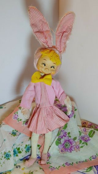 Vintage Rubber Face Rabbit Pose Dolls Poseable Pair MCM Knee Hugger Japan Made 3