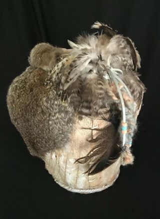 Vintage Native American Indian Basket With Feathers,  Fur,  Beads Unique - Large