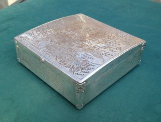 Rare 1940s Silver Plated Cigar Box Made Of Brass From Wwii Battlefields.