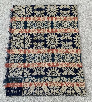 Vintage Blanket Woven Antique Jacquard Indigo Wool Coverlet American Primitive