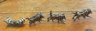 Wonderful Vintage Pewter Miniature Sled Sleigh Pulled By 6 Husky Dogs